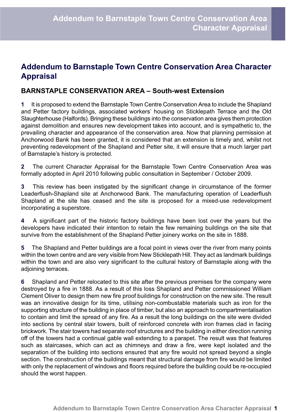 Addendum to Barnstaple Town Centre Conservation Area Character Appraisal