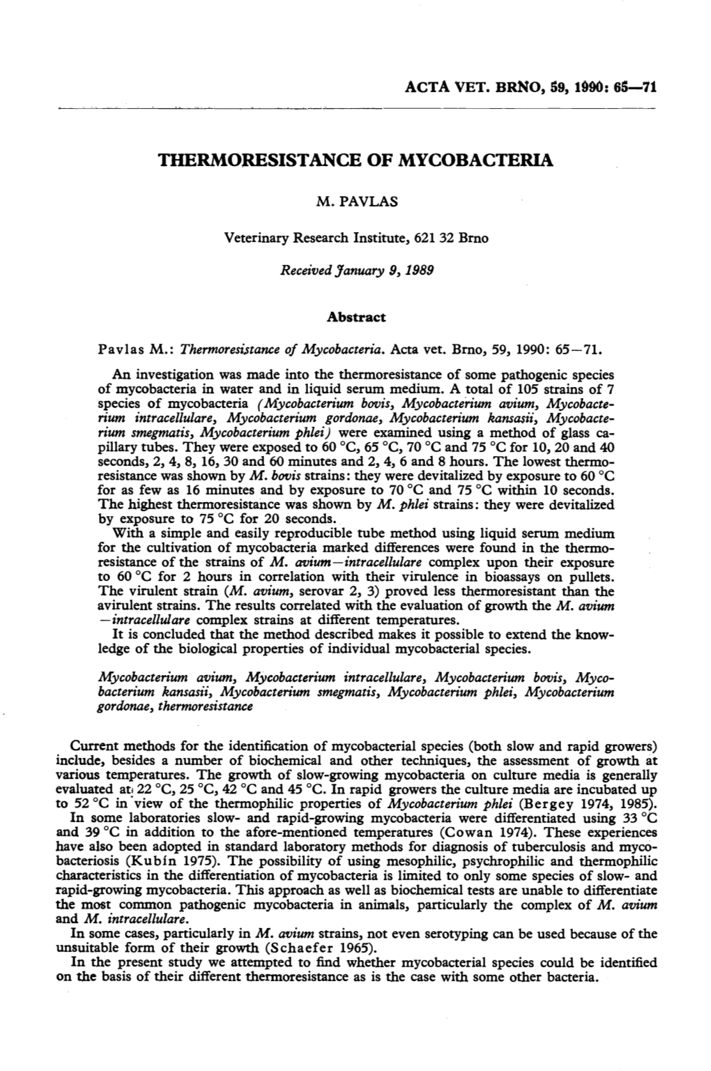 Thermoresistance of Mycobacteria