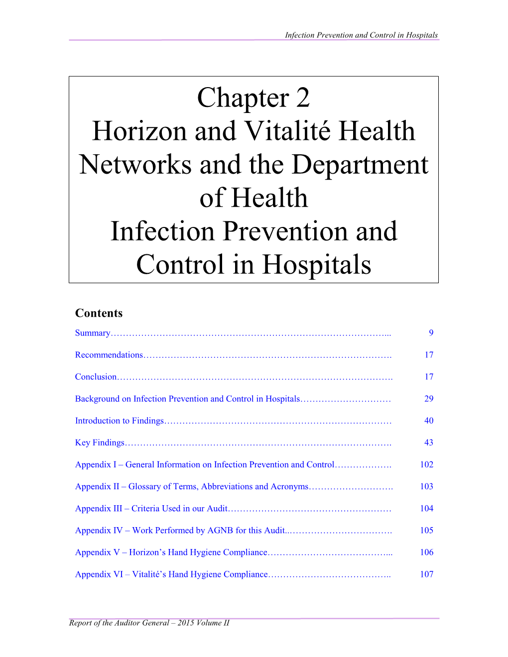 Chapter 2 Horizon and Vitalité Health Networks and the Department Of