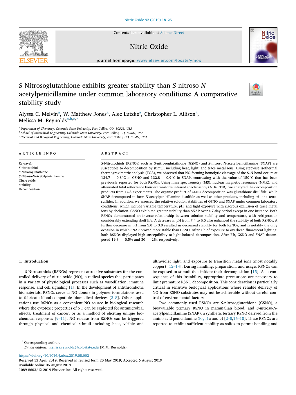 Nitric Oxide 92 (2019) 18–25