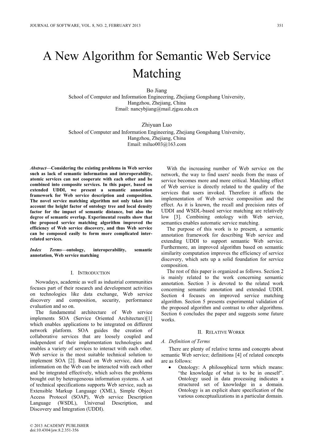 A New Algorithm for Semantic Web Service Matching