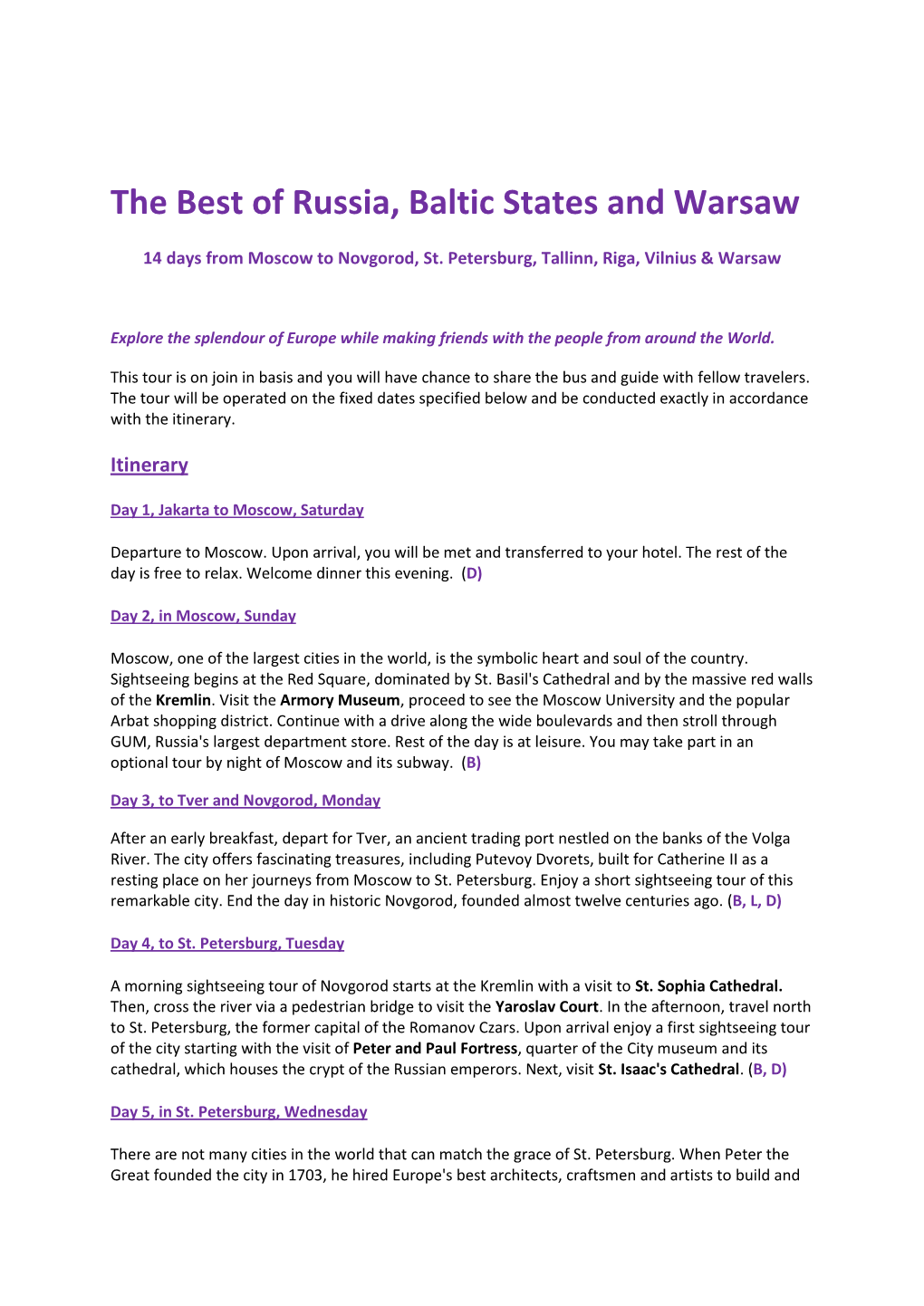 The Best of Russia, Baltic States and Warsaw