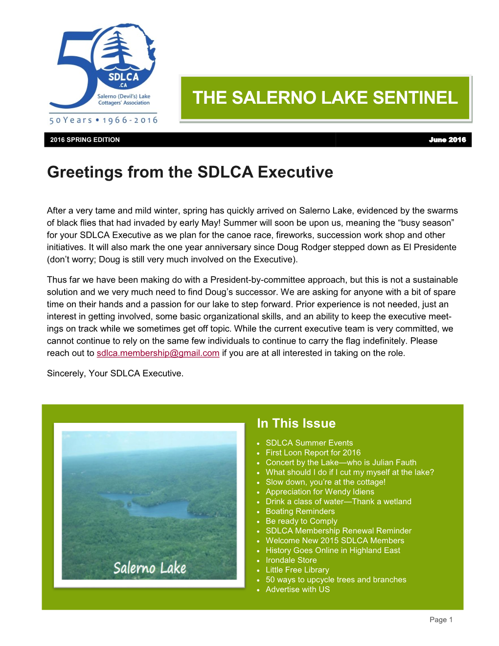 The Salerno Lake Sentinel