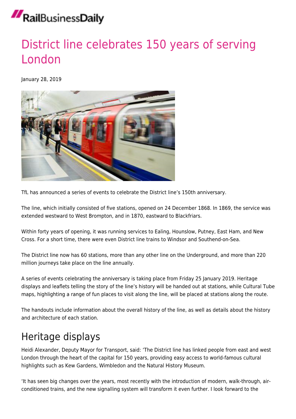 District Line Celebrates 150 Years of Serving London