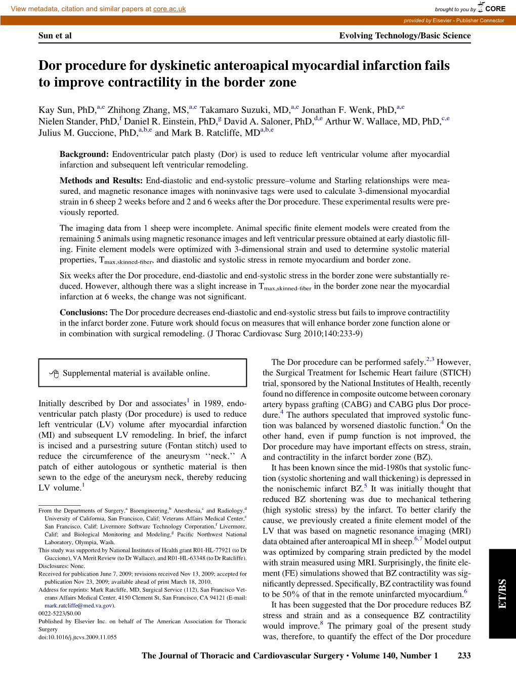 Dor Procedure for Dyskinetic Anteroapical Myocardial Infarction Fails to Improve Contractility in the Border Zone