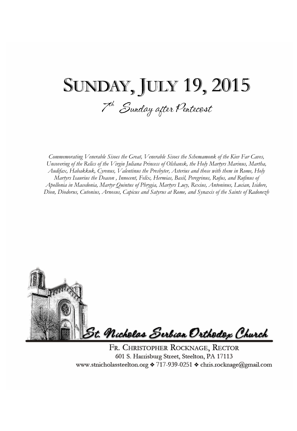 St Nicholas Church Bulletin 2015 07 19 Final.Pub