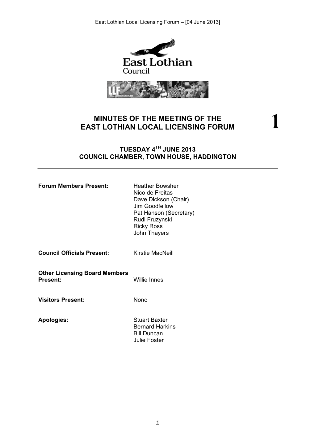 Minutes of the Meeting of the East Lothian Local Licensing Forum