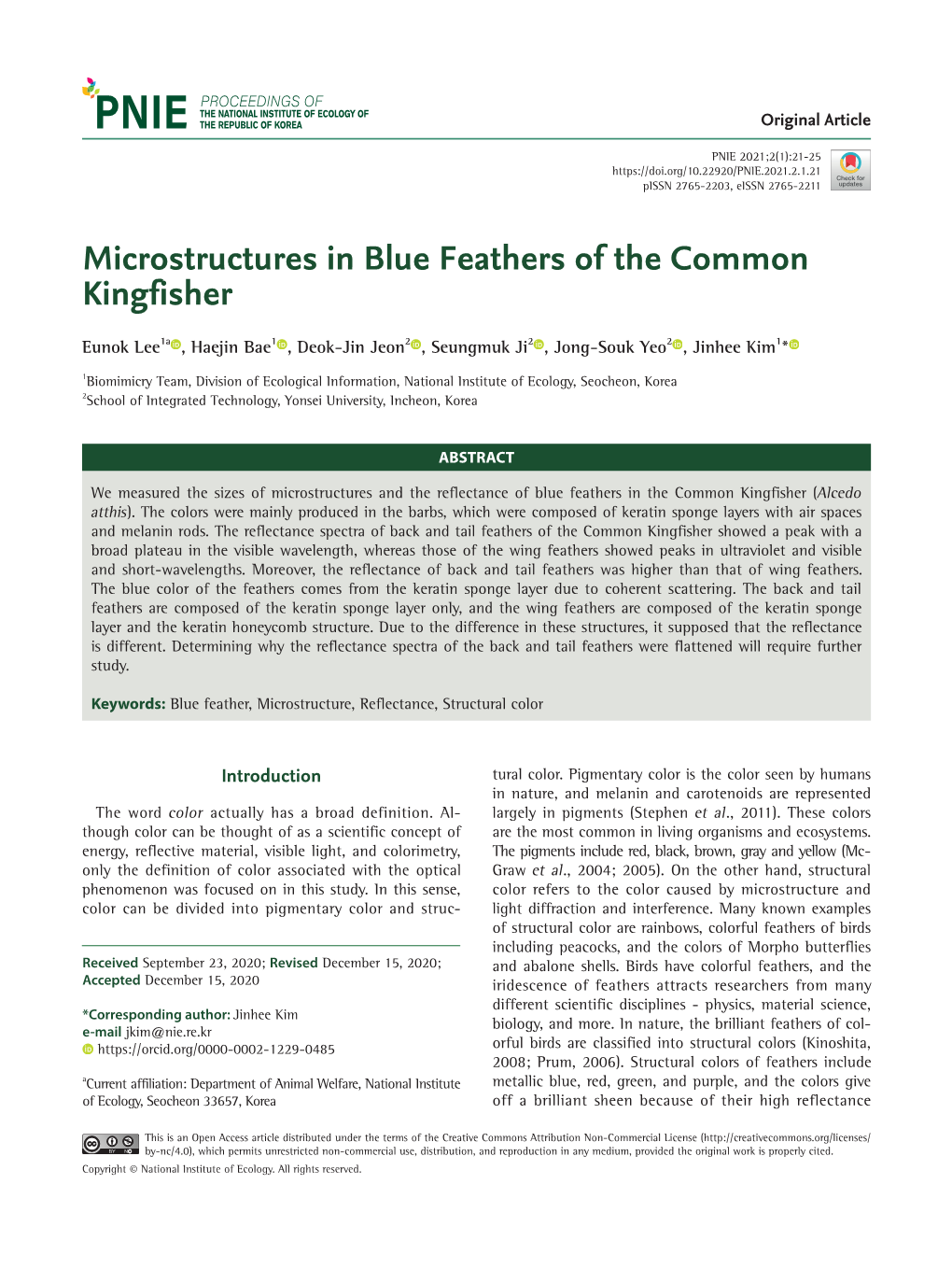 Microstructures in Blue Feathers of the Common Kingfisher