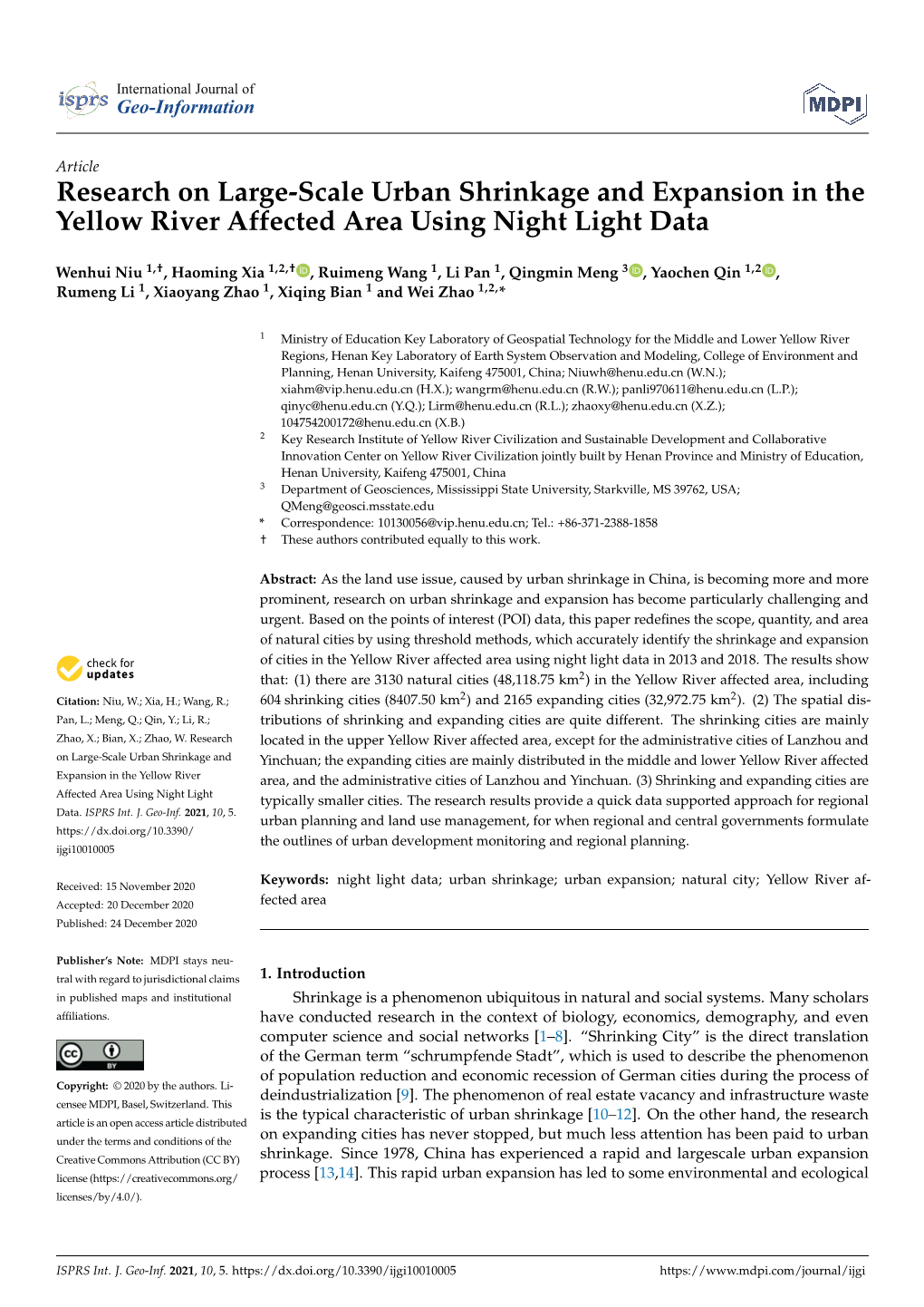 Research on Large-Scale Urban Shrinkage and Expansion in the Yellow River Affected Area Using Night Light Data