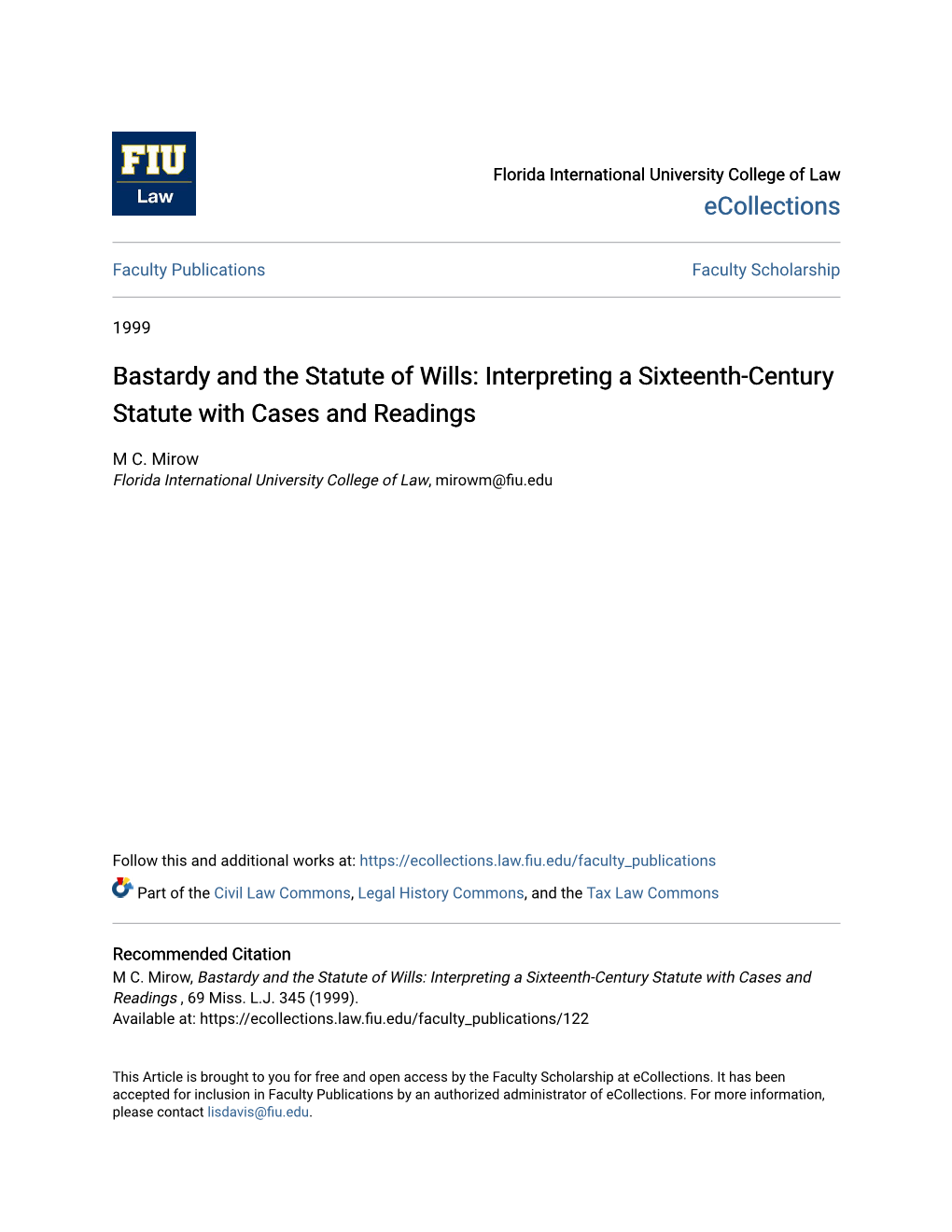 Bastardy and the Statute of Wills: Interpreting a Sixteenth-Century Statute with Cases and Readings