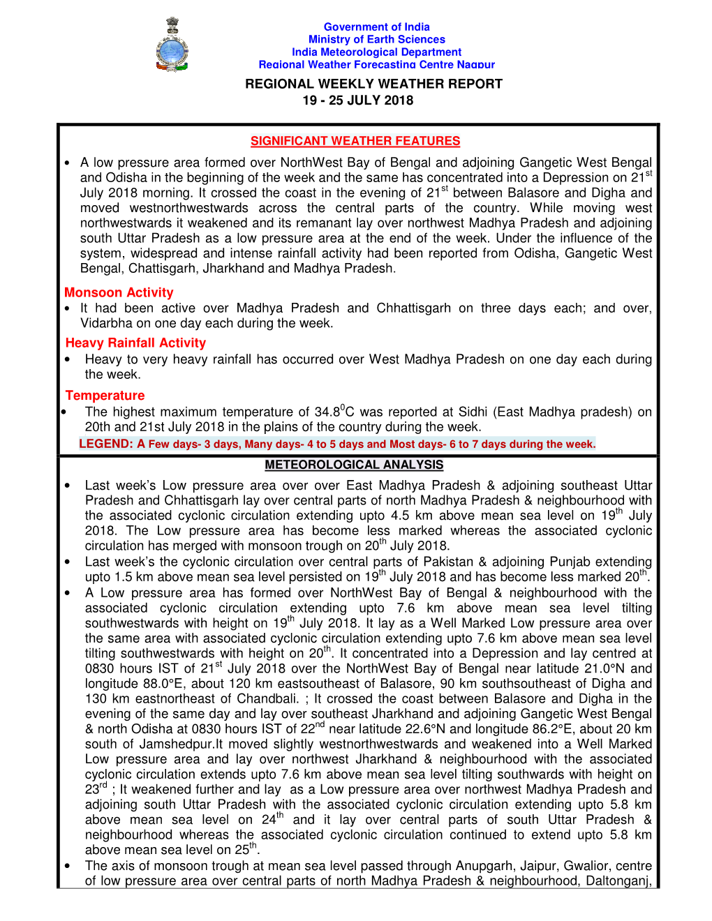 Regional Weekly Weather Report 19