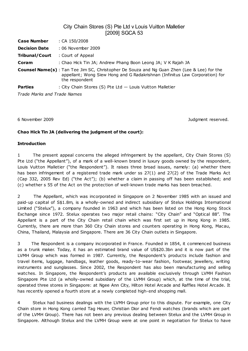 City Chain Stores (S) Pte Ltd V Louis Vuitton Malletier