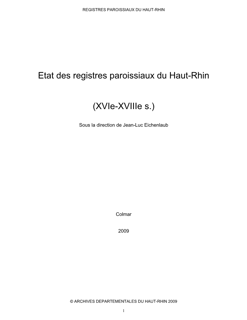 Registres Paroissiaux Du Haut-Rhin