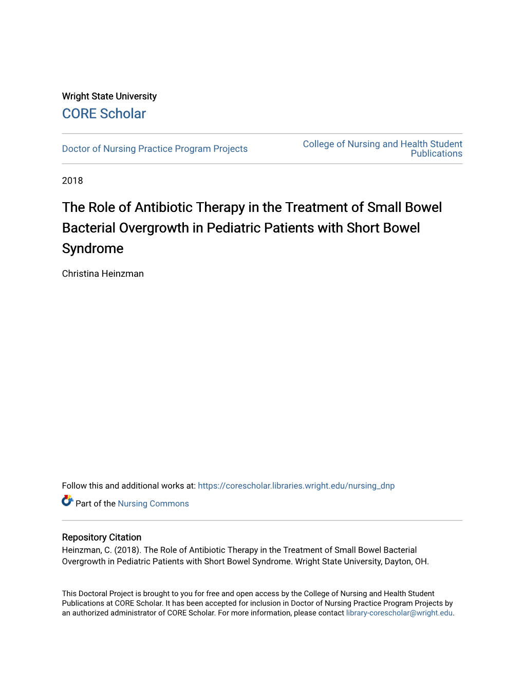 The Role of Antibiotic Therapy in the Treatment of Small Bowel Bacterial Overgrowth in Pediatric Patients with Short Bowel Syndrome