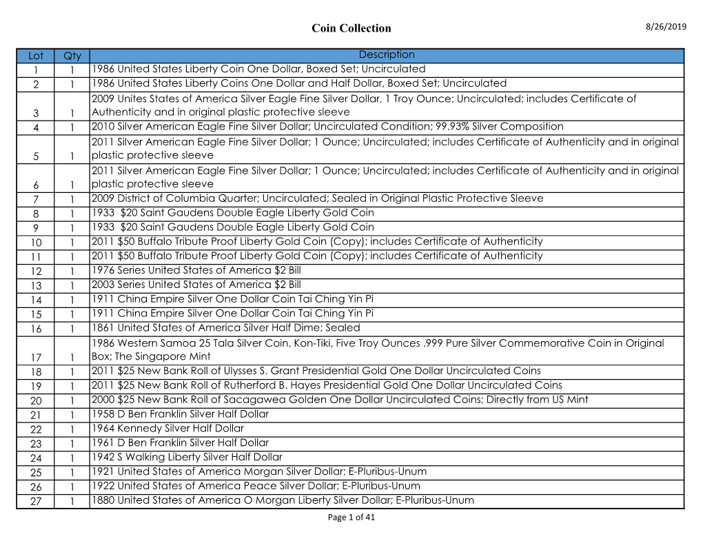 Coin Collection 8/26/2019
