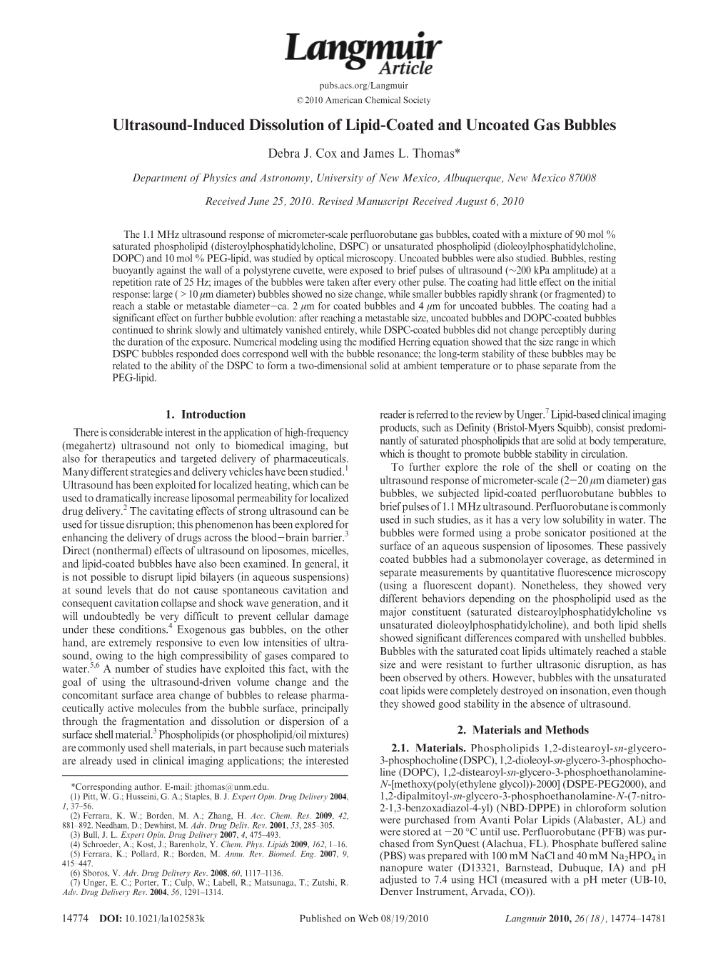 Ultrasound-Induced Dissolution of Lipid-Coated and Uncoated Gas Bubbles