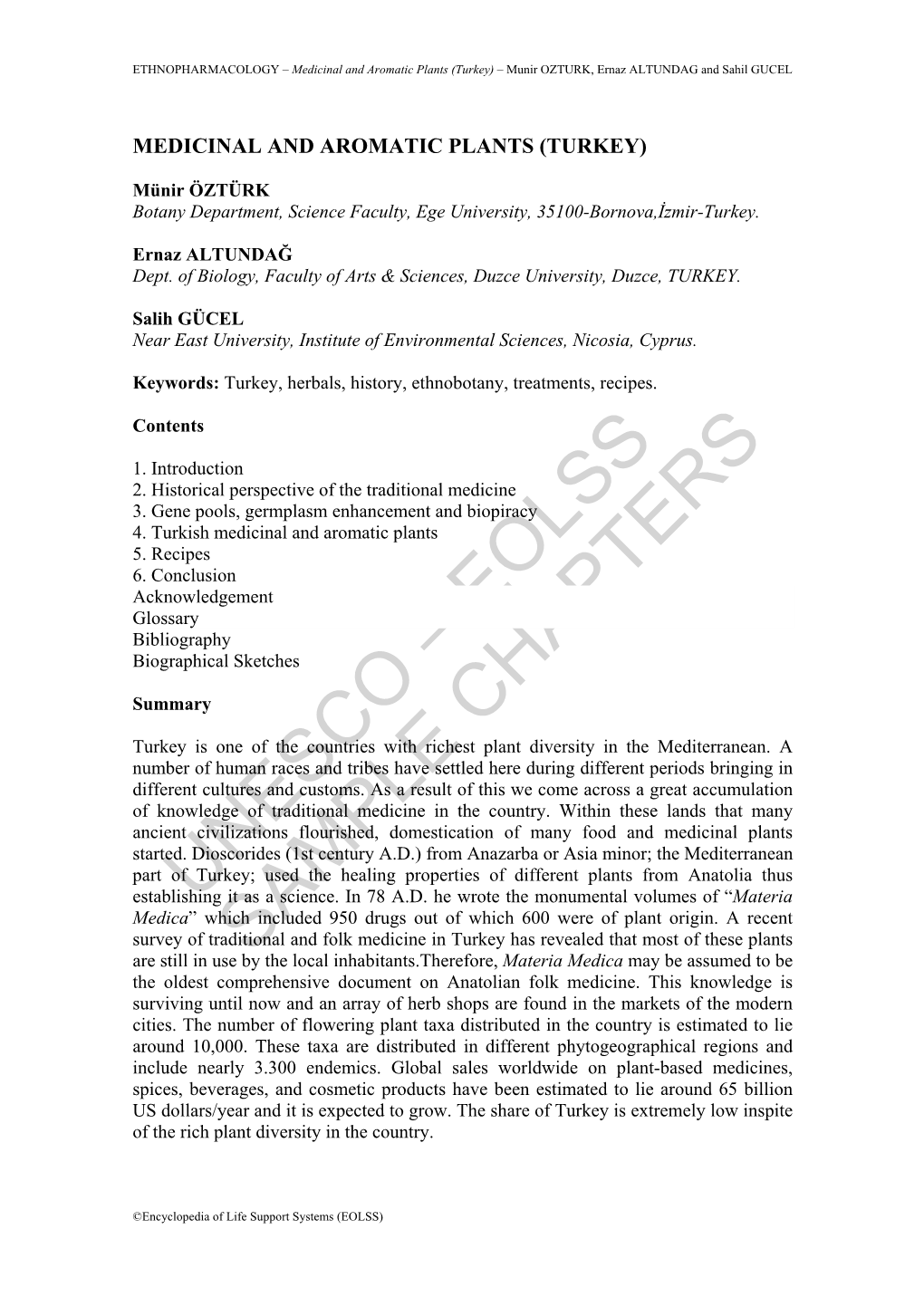 Medicinal and Aromatic Plants (Turkey) – Munir OZTURK, Ernaz ALTUNDAG and Sahil GUCEL