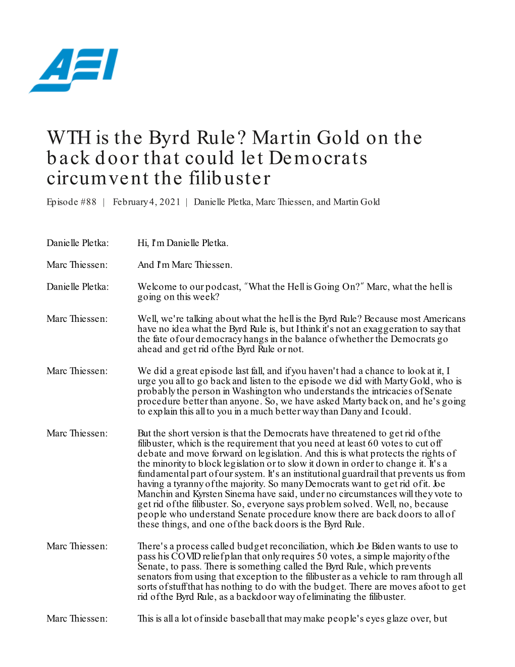 WTH Is the Byrd Rule? Martin Gold on the Back Door That Could Let Democrats Circumvent the Filibuster