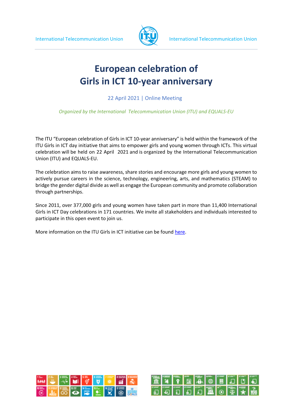 European Celebration of Girls in ICT 10-Year Anniversary