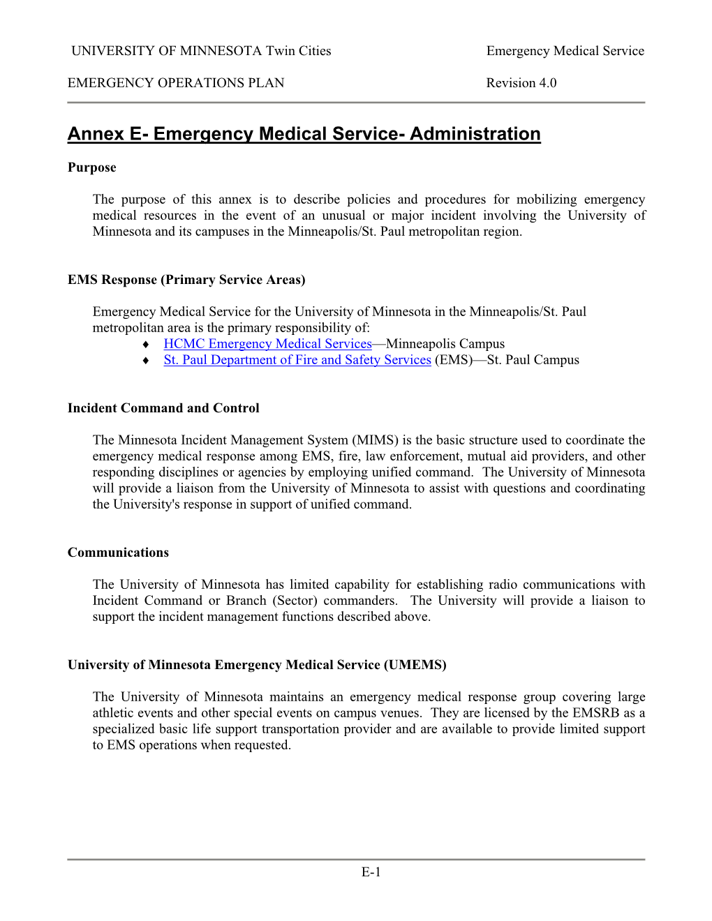 Annex E- Emergency Medical Service- Administration