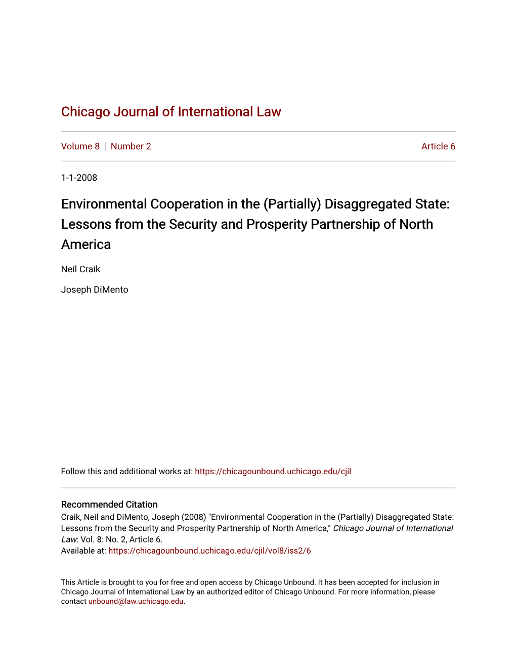 Environmental Cooperation in the (Partially) Disaggregated State: Lessons from the Security and Prosperity Partnership of North America