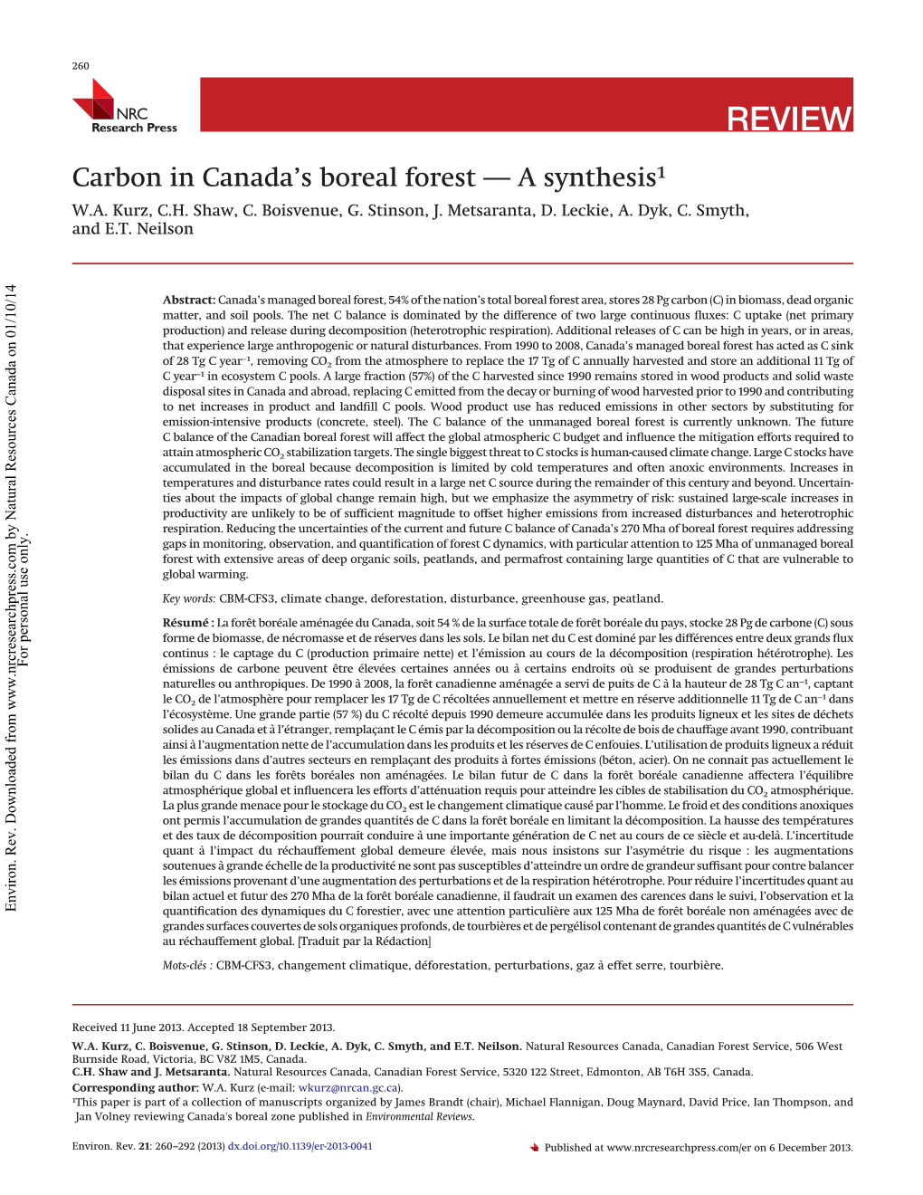 Carbon in Canada's Boreal Forest