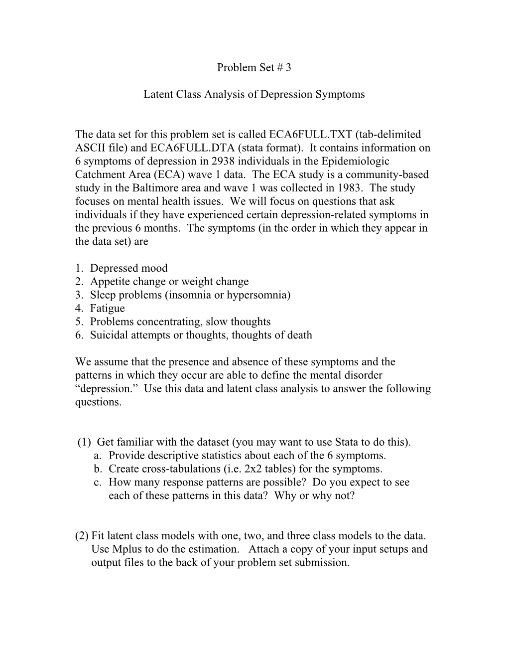 Latent Class Analysis of Depression Symptoms