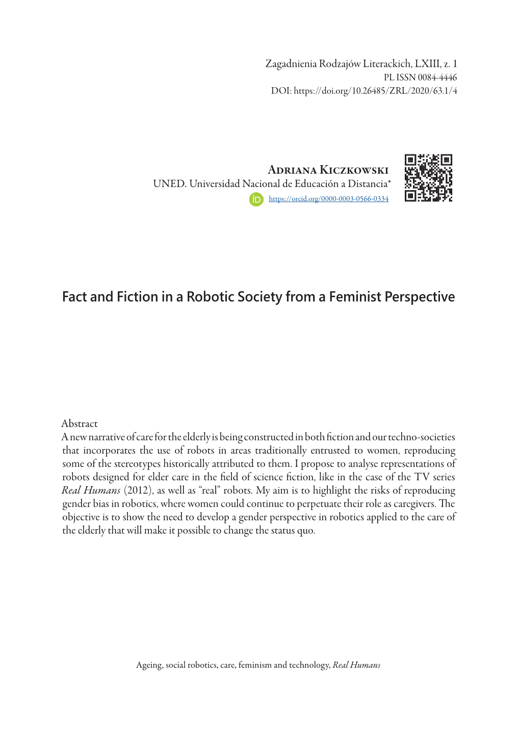 Fact and Fiction in a Robotic Society from a Feminist Perspective