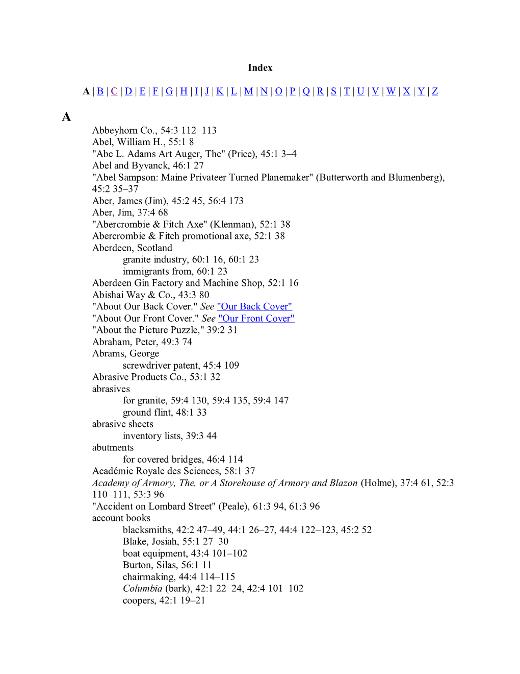 Chronicle Subject Index