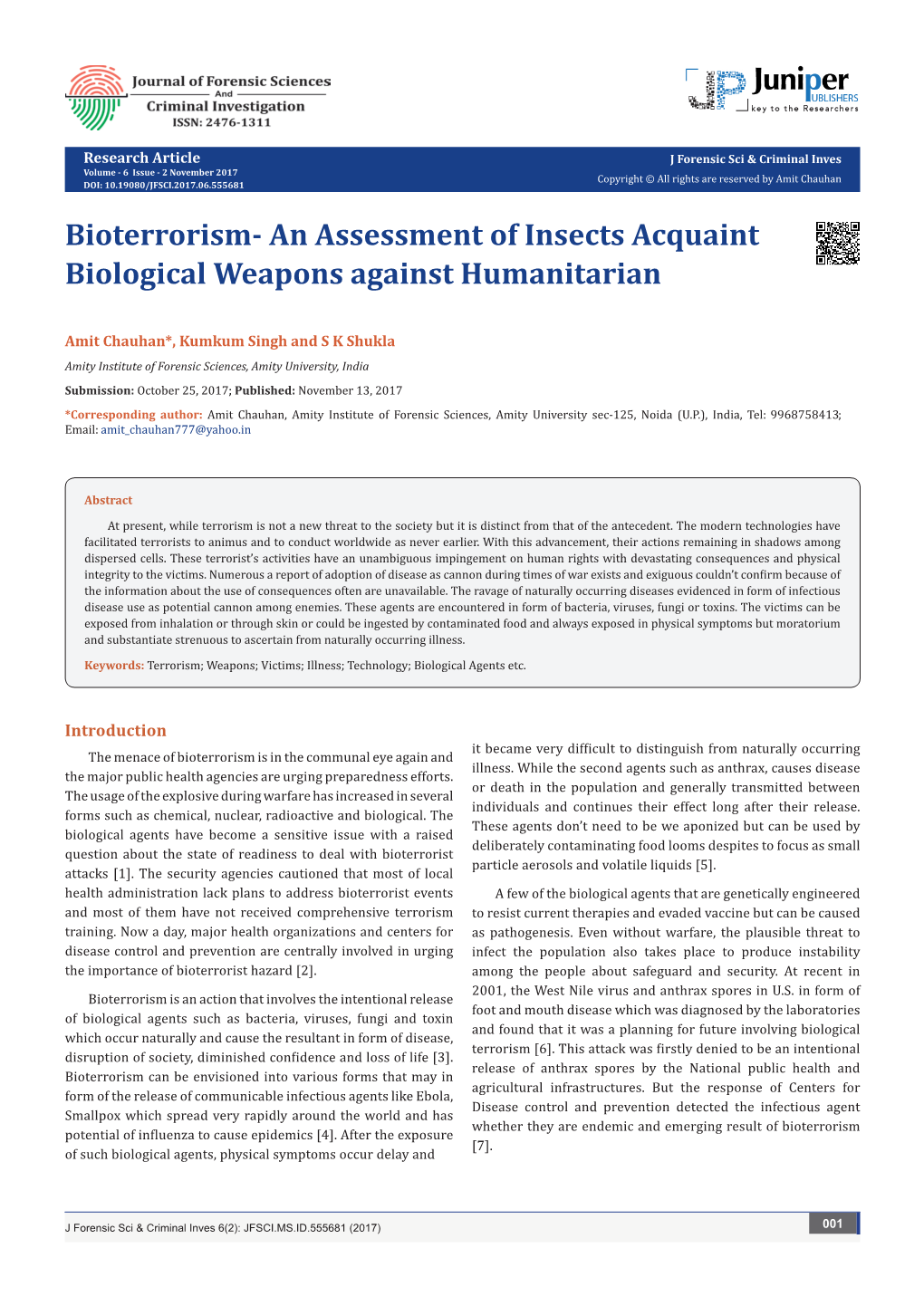 An Assessment of Insects Acquaint Biological Weapons Against Humanitarian