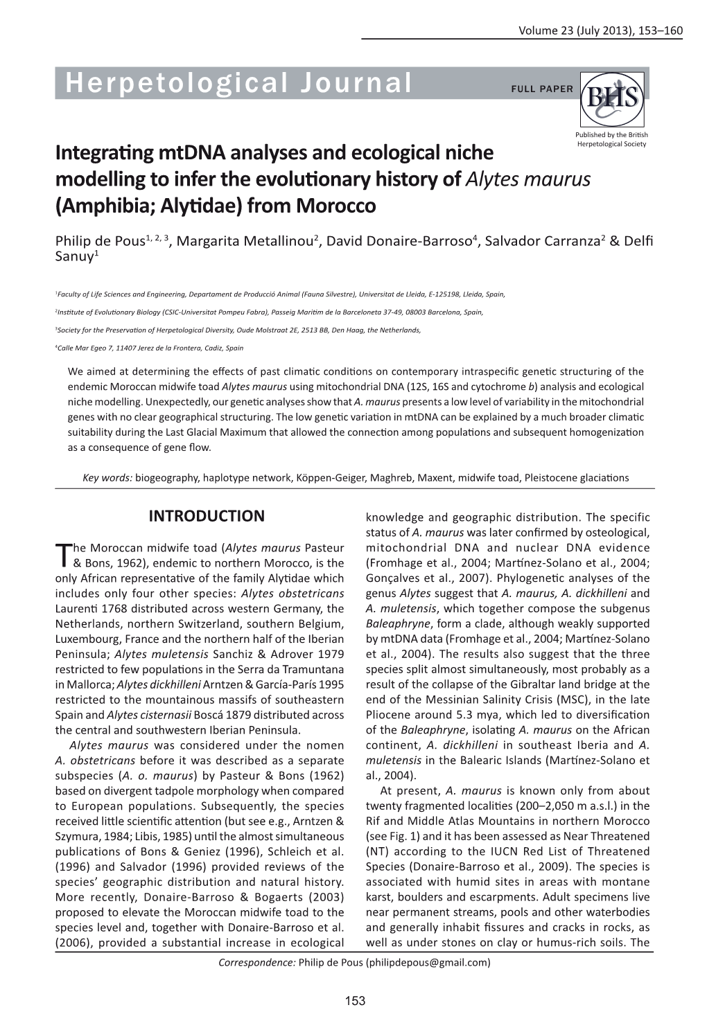 Integrating Mtdna Analyses and Ecological Niche Modelling to Infer