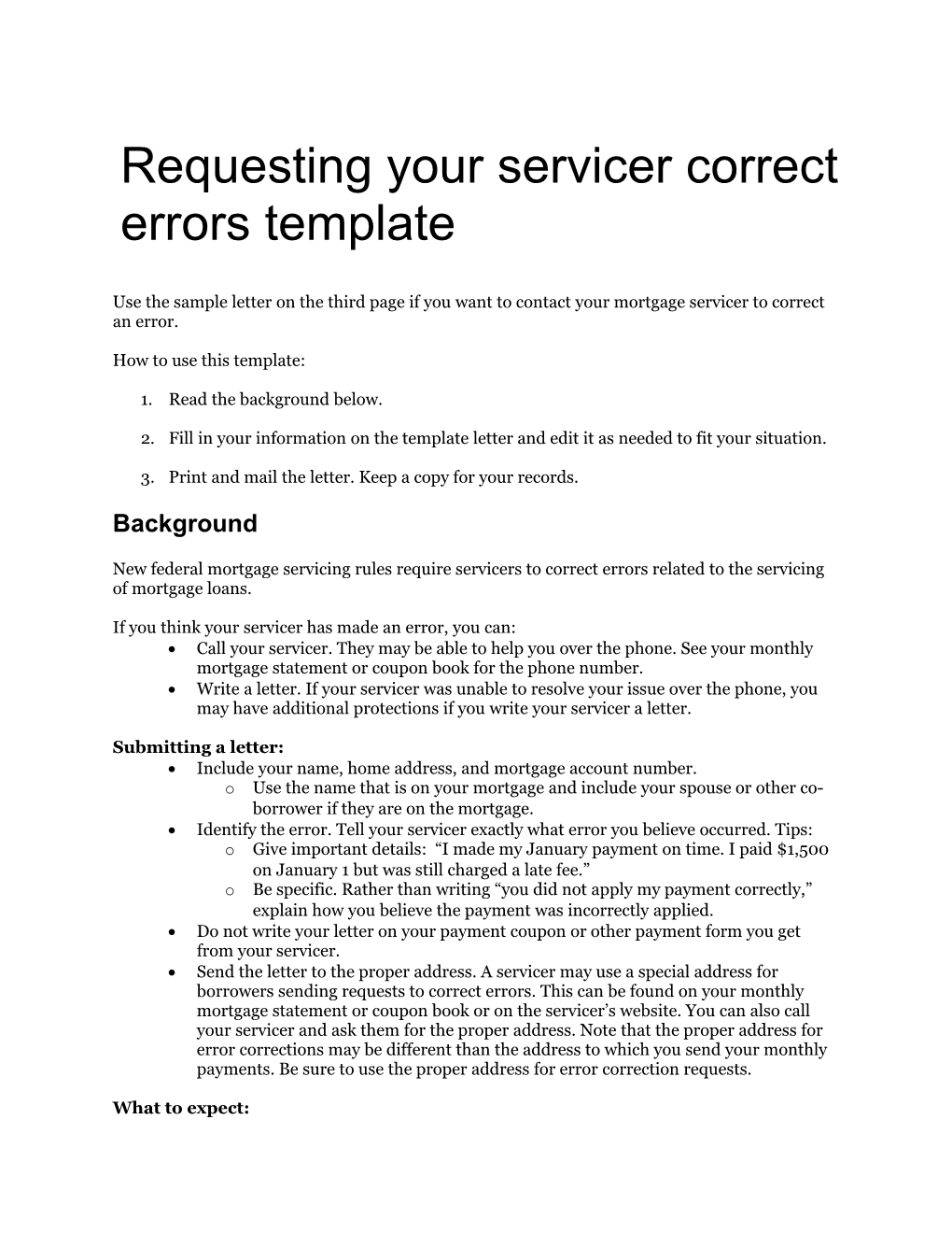 Requesting Your Servicer Correct Errors Template