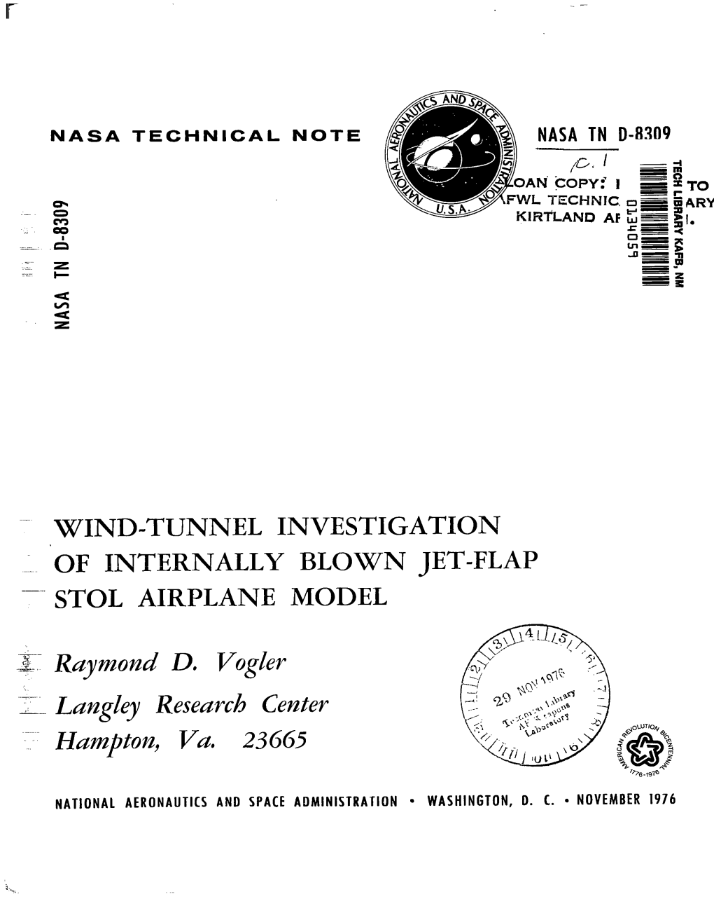 Wind-Tunnel Investigation of Internally Blown Jet-Flap Stol Airplane Model 6