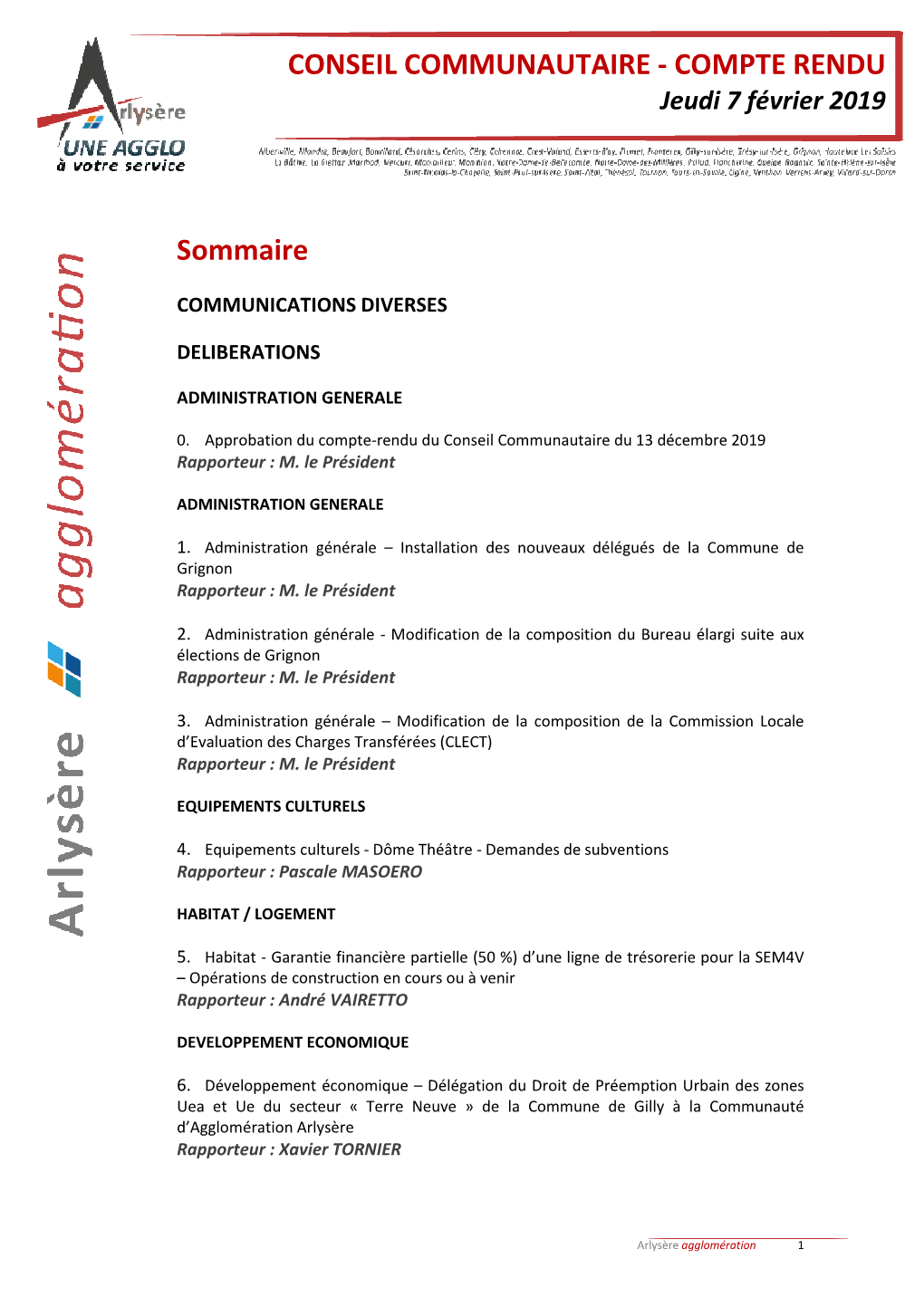 Compte-Rendu CC Arlysère Du 07.02.2019