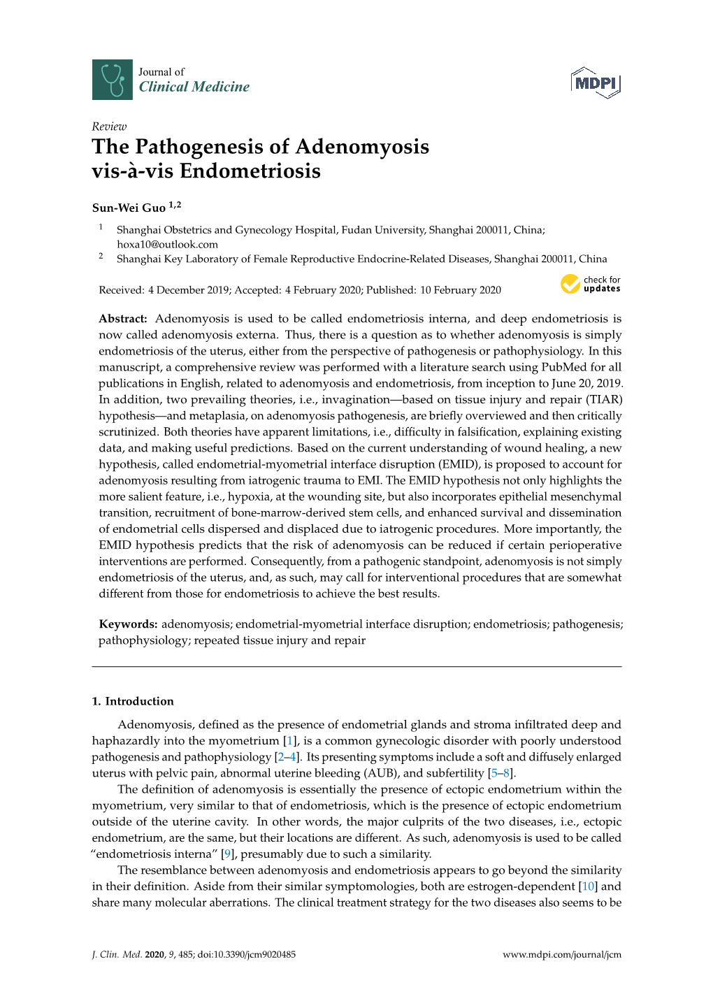 The Pathogenesis of Adenomyosis Vis-À-Vis Endometriosis