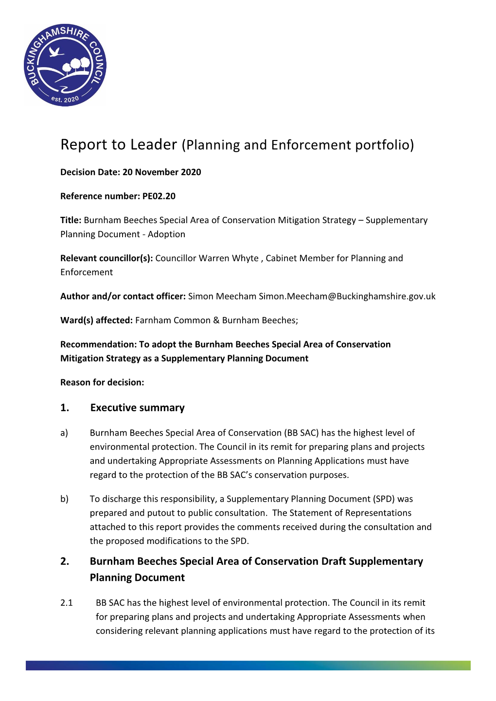 Report for Burnham Beeches SPD Adoption PDF 836 KB