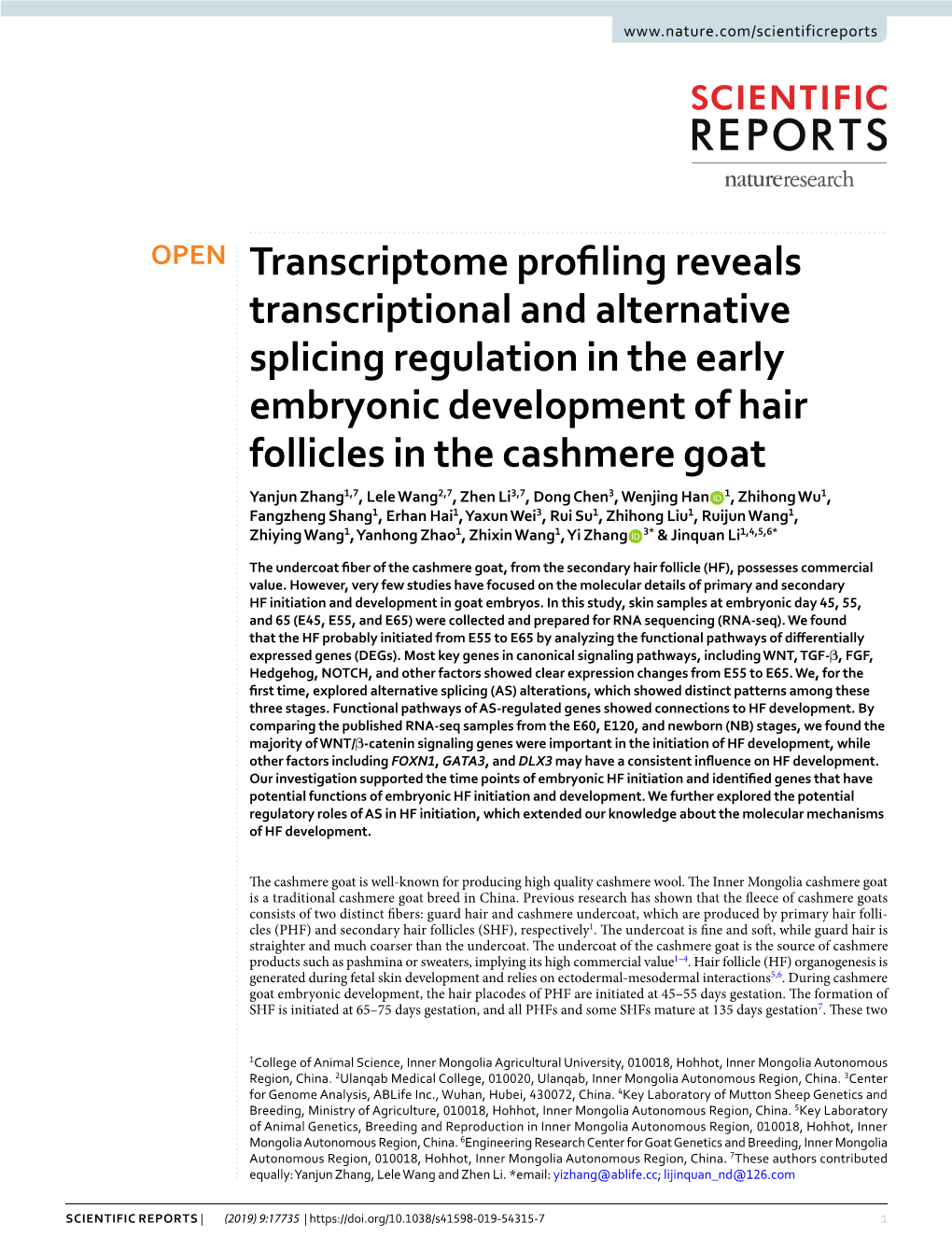 Transcriptome Profiling Reveals Transcriptional and Alternative