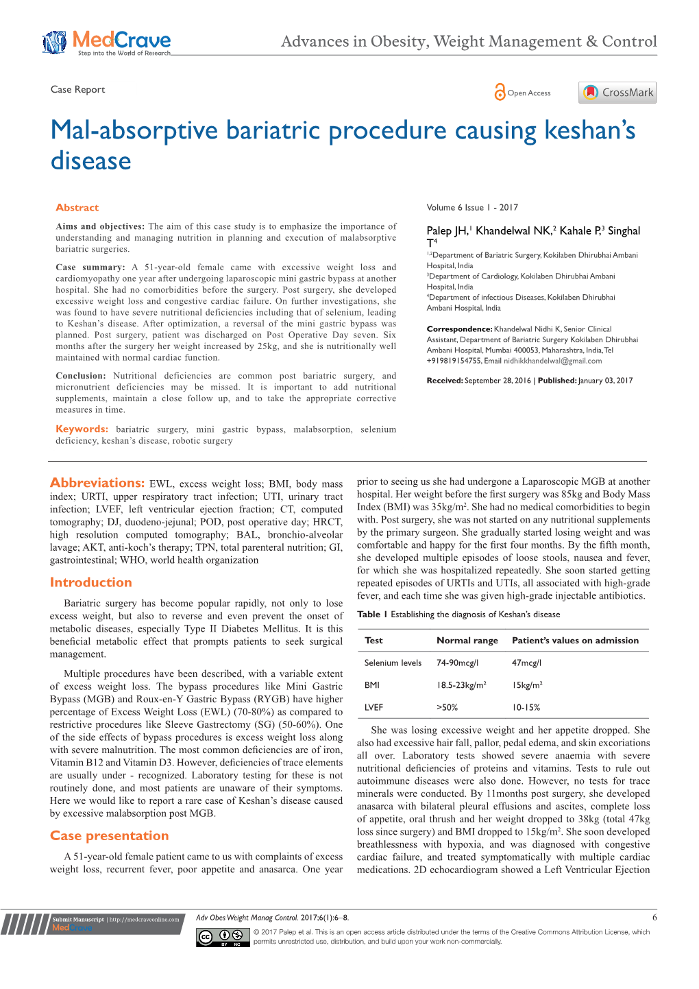 Mal-Absorptive Bariatric Procedure Causing Keshan's Disease