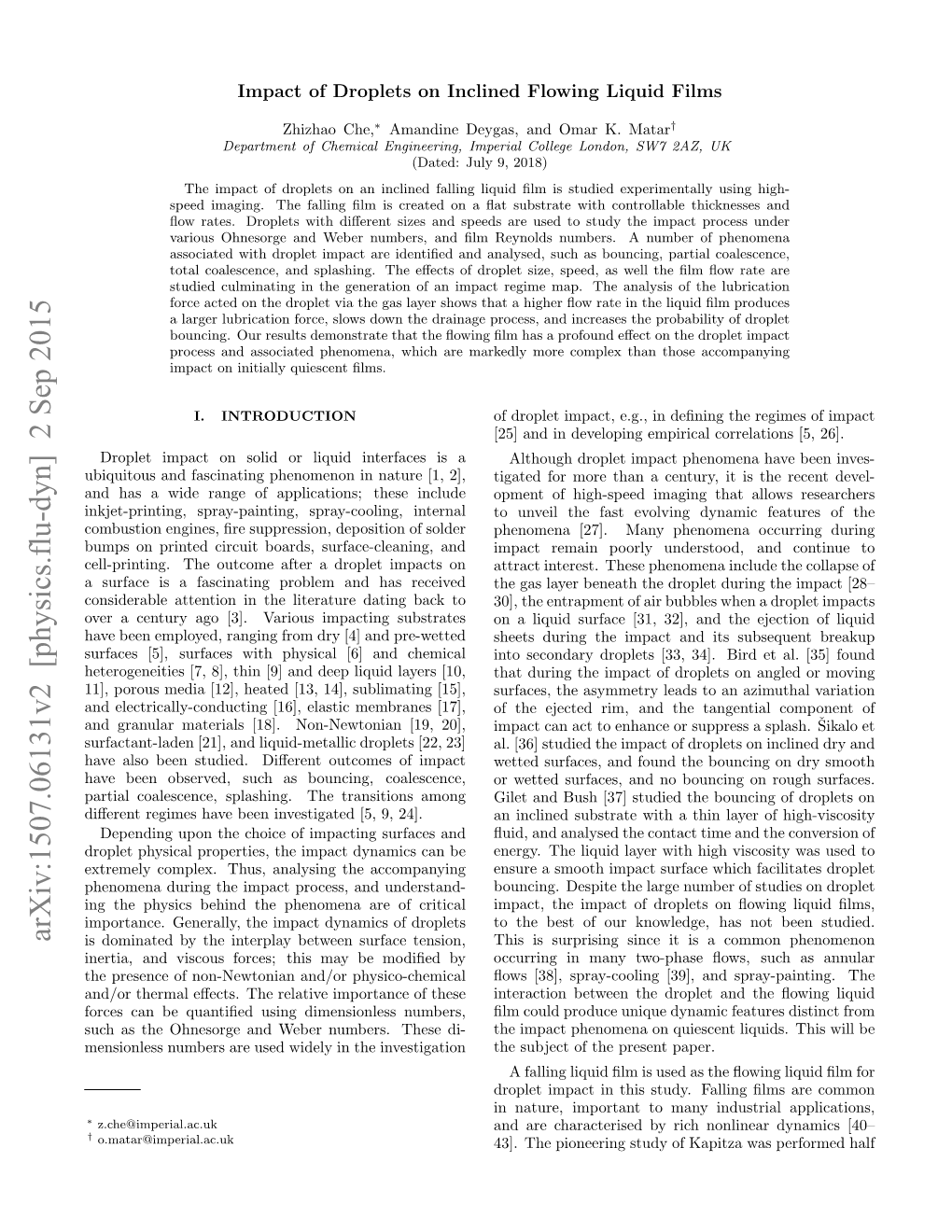 Arxiv:1507.06131V2 [Physics.Flu-Dyn] 2 Sep 2015