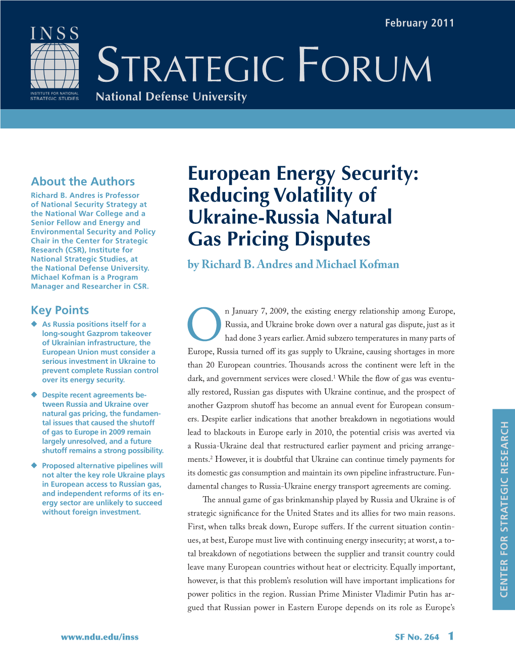 European Energy Security: Reducing Volatility of Ukraine-Russia Natural Gas Pricing Disputes | Strategic Forum