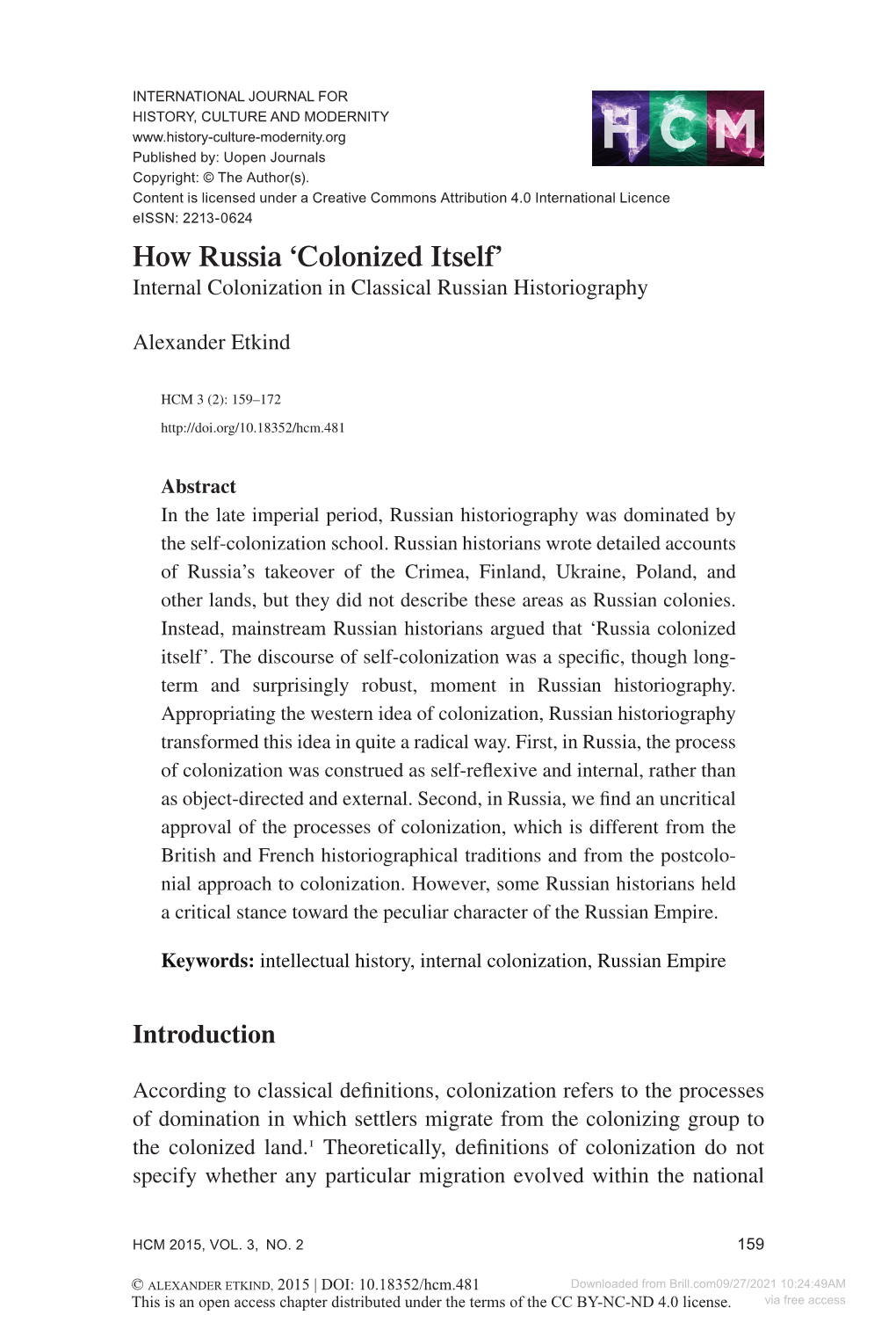 How Russia ‘Colonized Itself’ Internal Colonization in Classical Russian Historiography