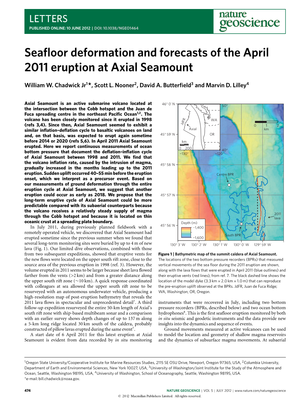 Seafloor Deformation and Forecasts of the April 2011 Eruption at Axial