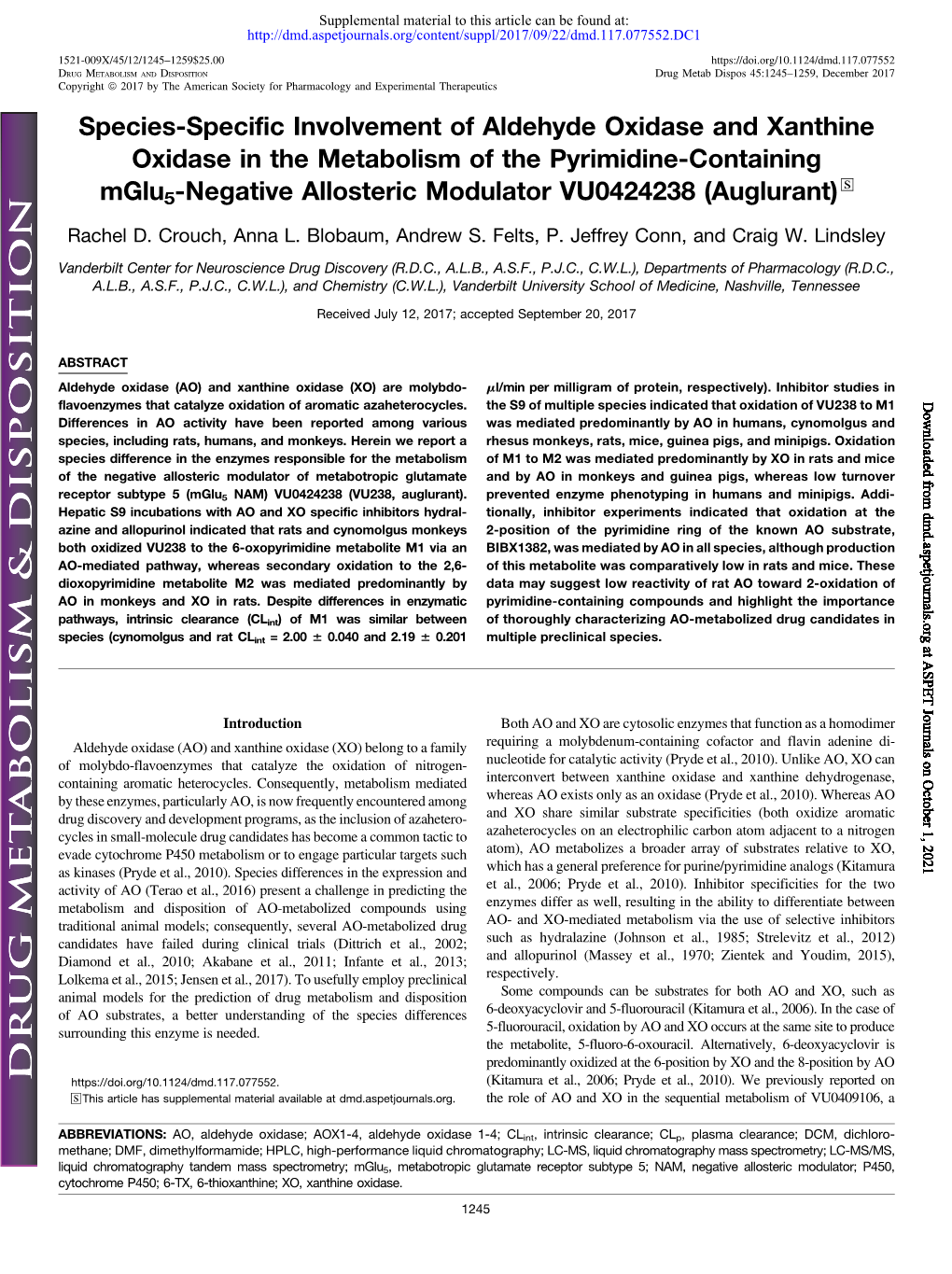 Species-Specific Involvement of Aldehyde Oxidase and Xanthine