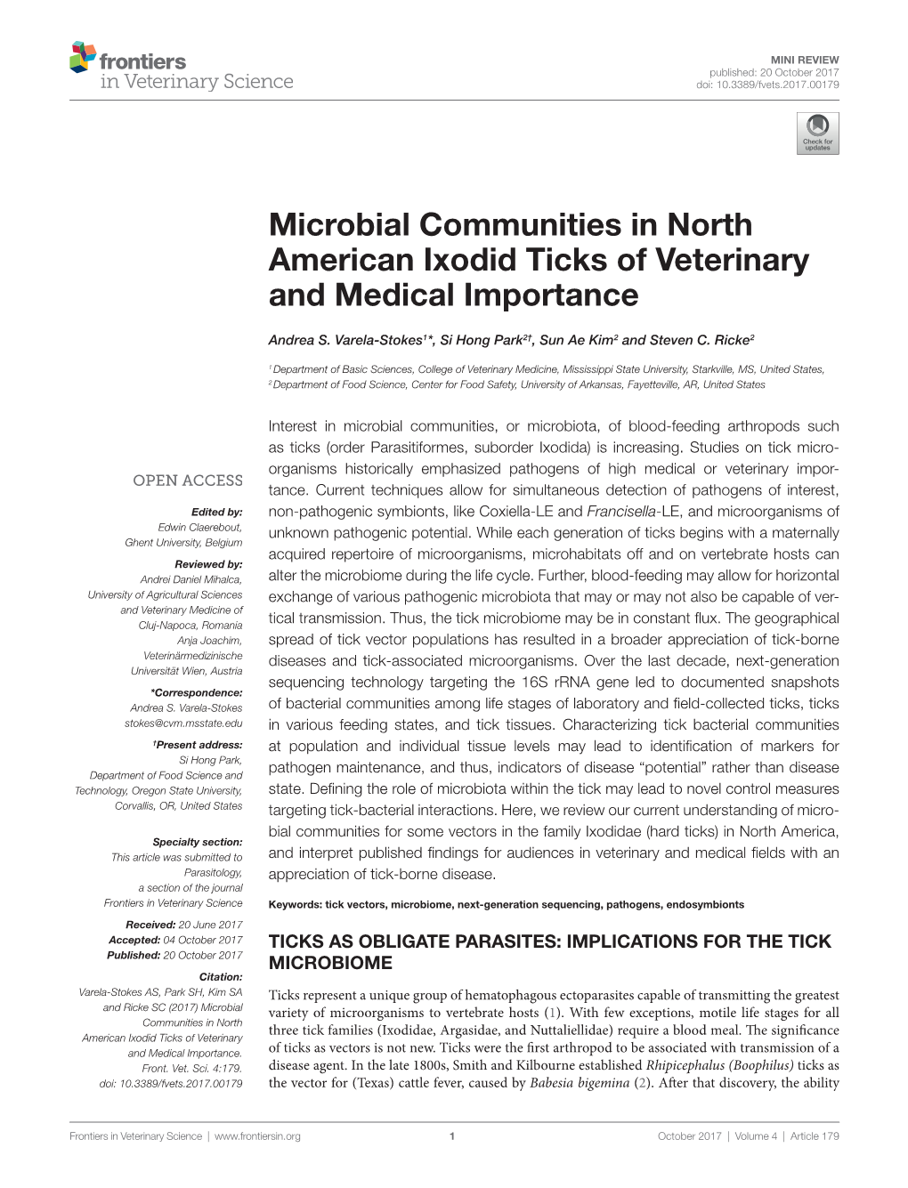 Microbial Communities in North American Ixodid Ticks of Veterinary and Medical Importance