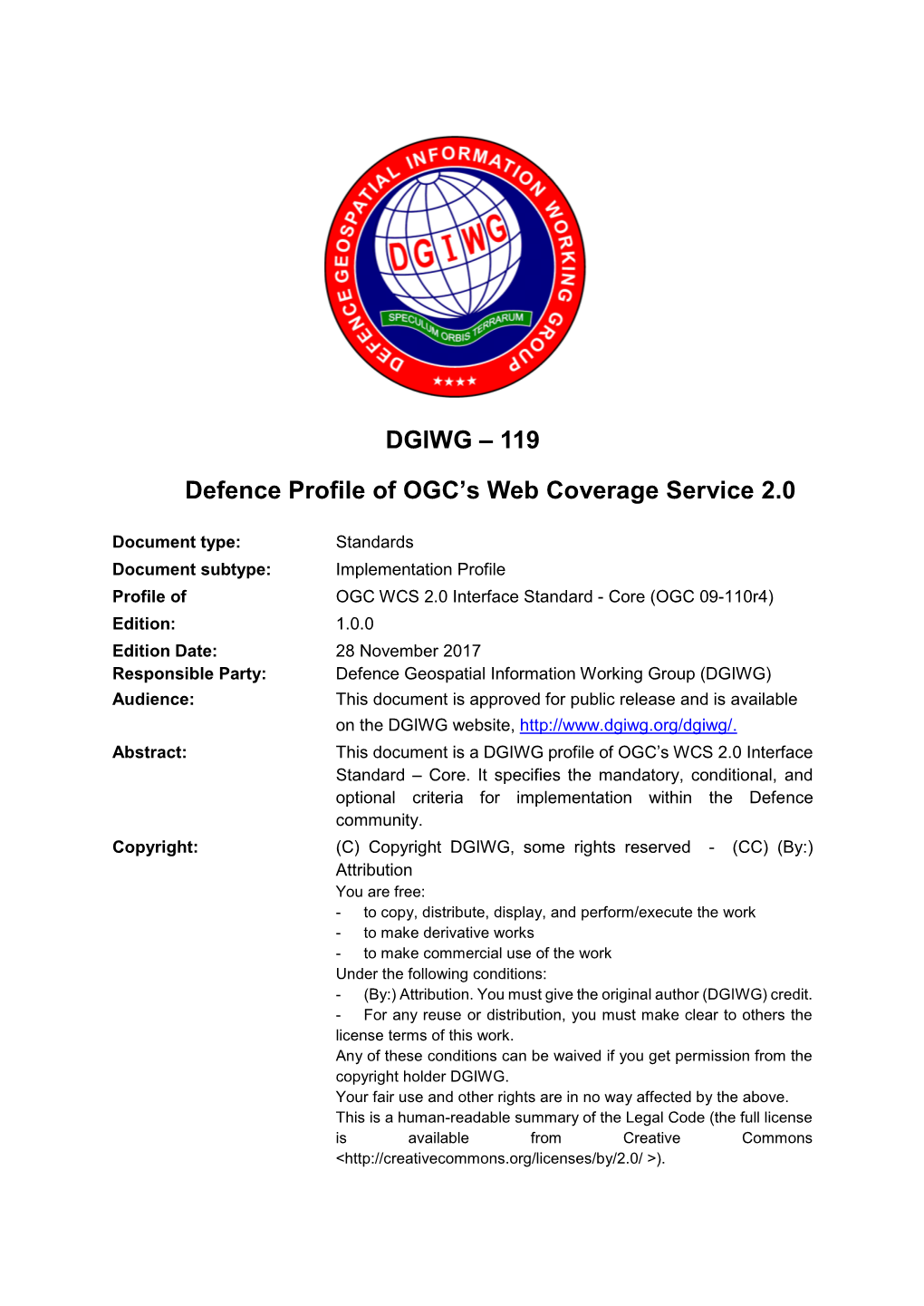 DGIWG – 119 Defence Profile of OGC's Web Coverage Service