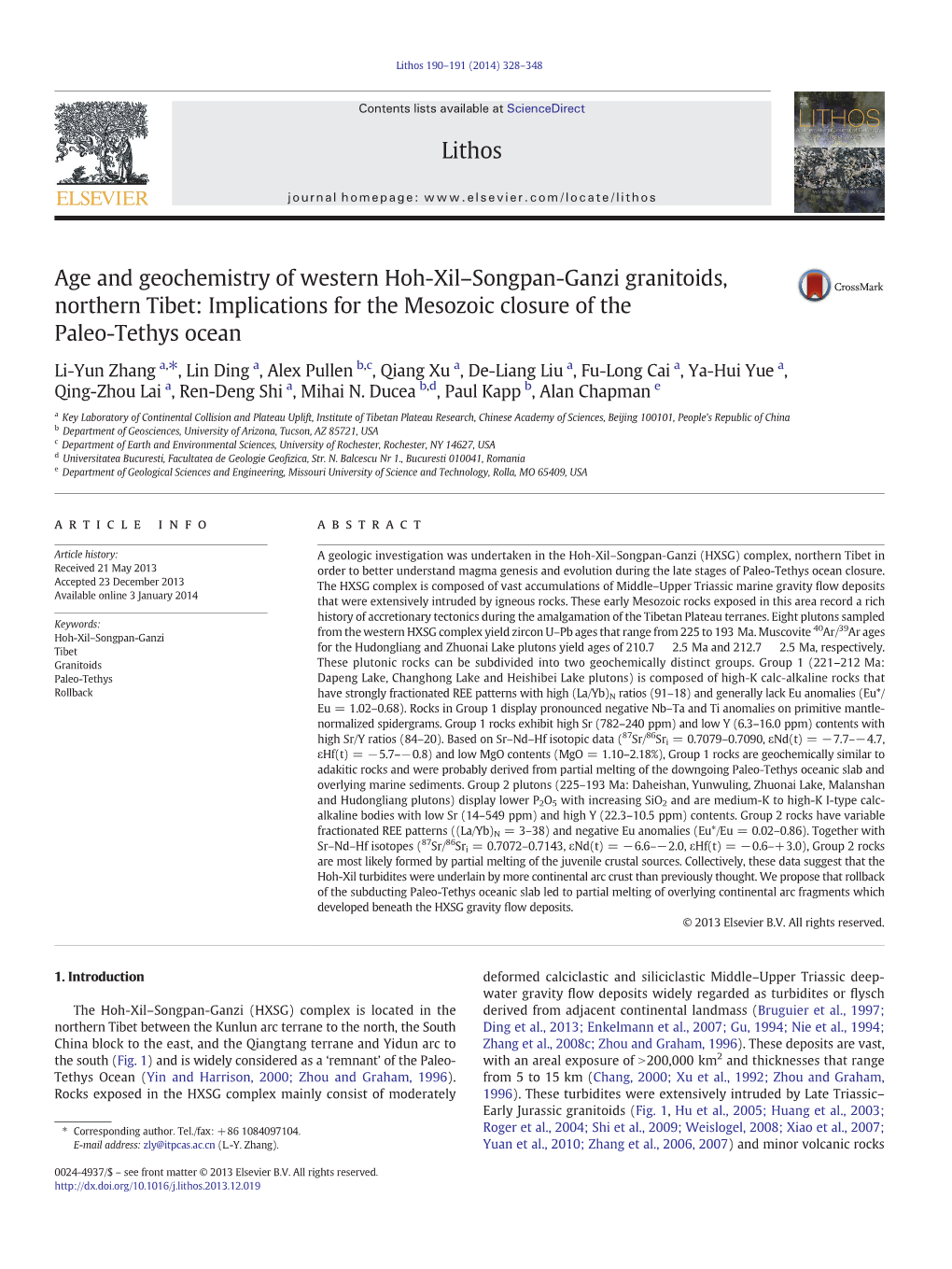 Age and Geochemistry of Western Hoh-Xil–Songpan-Ganzi Granitoids, Northern Tibet: Implications for the Mesozoic Closure of the Paleo-Tethys Ocean