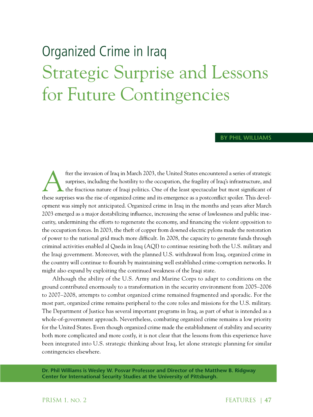 Organized Crime in Iraq: Strategic Surprise and Lessons for Future Contingencies