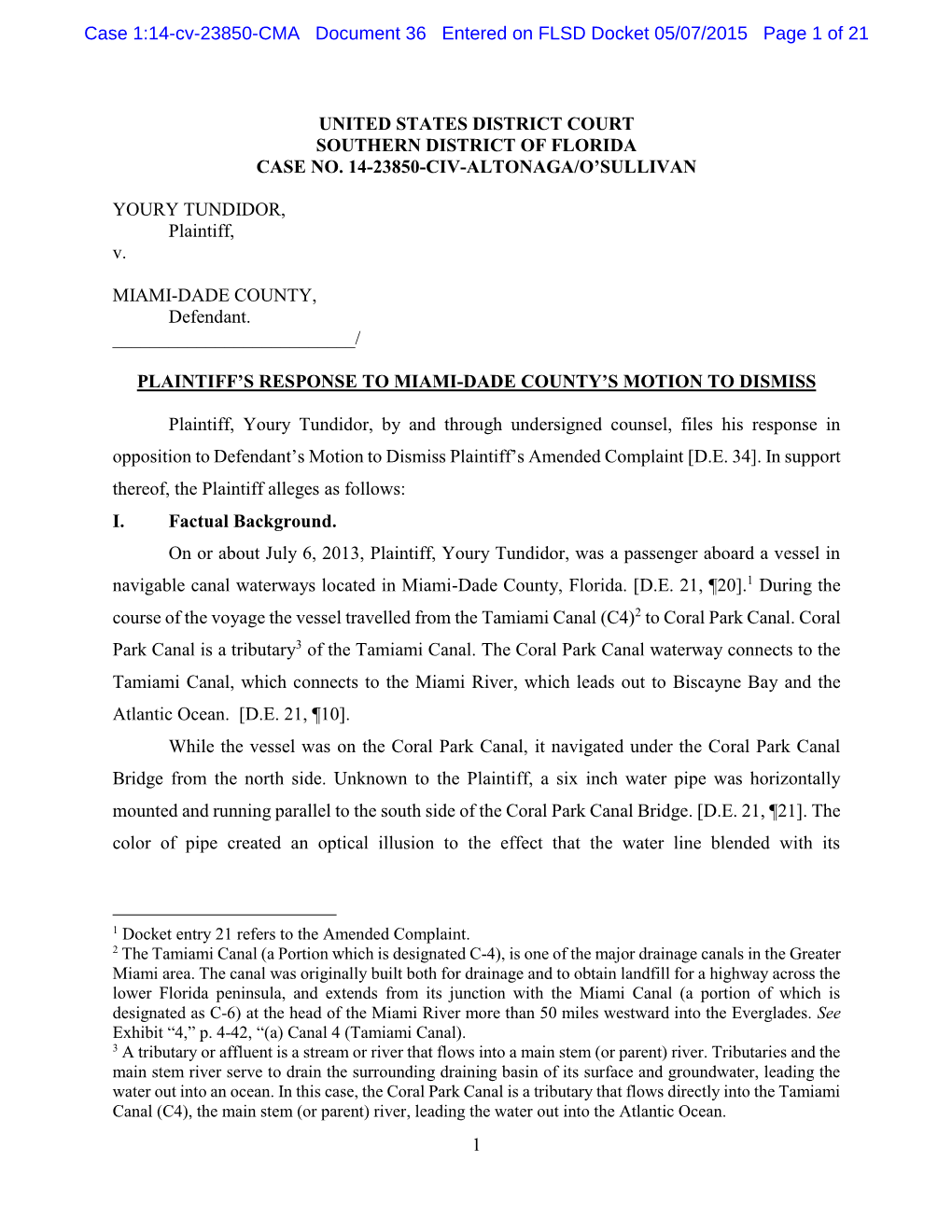 Case 1:14-Cv-23850-CMA Document 36 Entered on FLSD Docket 05/07/2015 Page 1 of 21