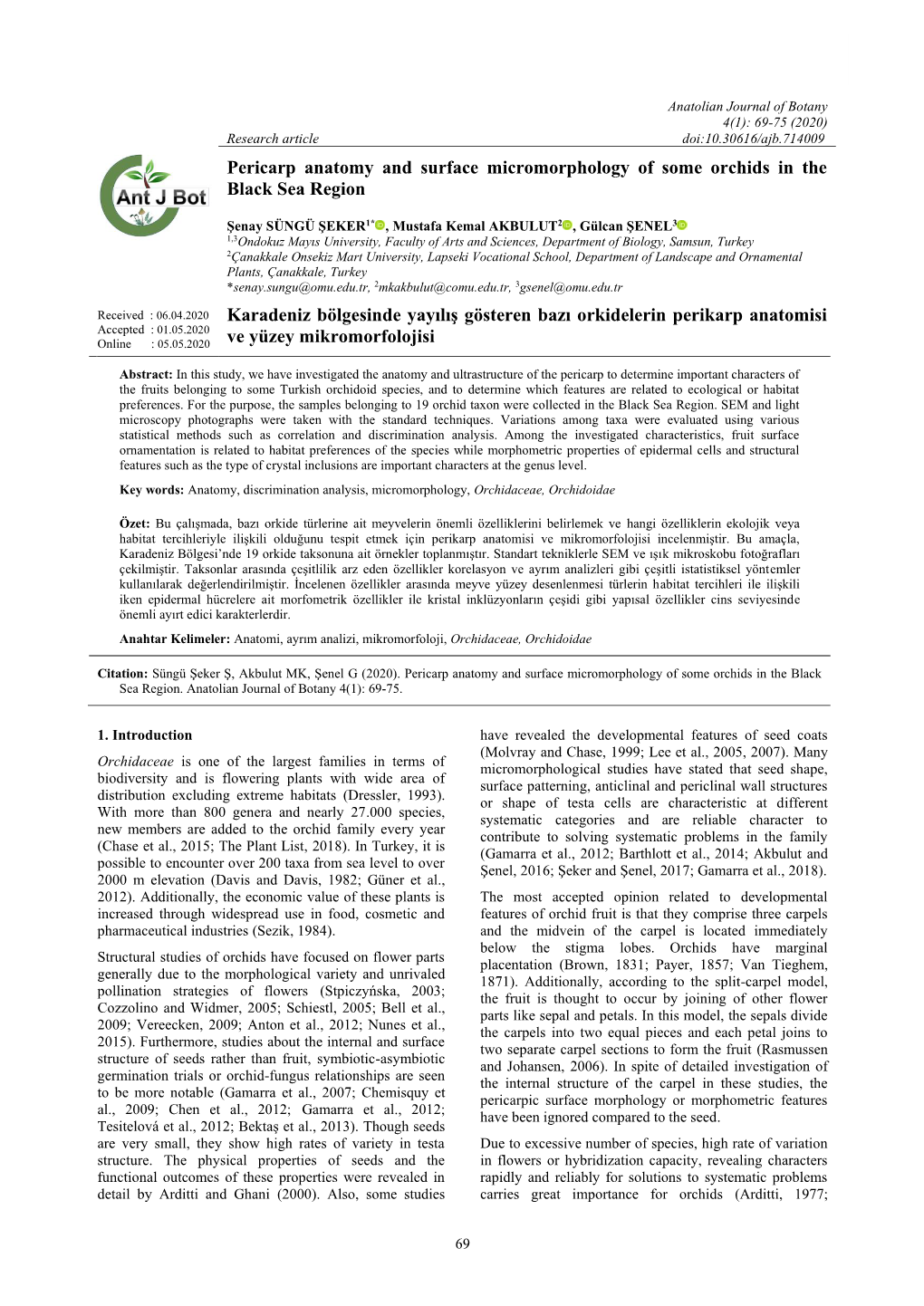 Pericarp Anatomy and Surface Micromorphology of Some Orchids in the Black Sea Region