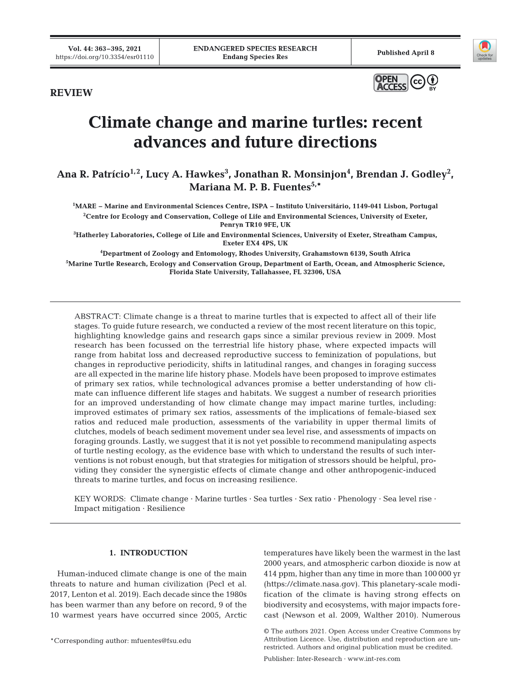 Climate Change and Marine Turtles: Recent Advances and Future Directions